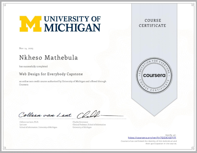 Web Design for Everybody Capstone Certificate Preview